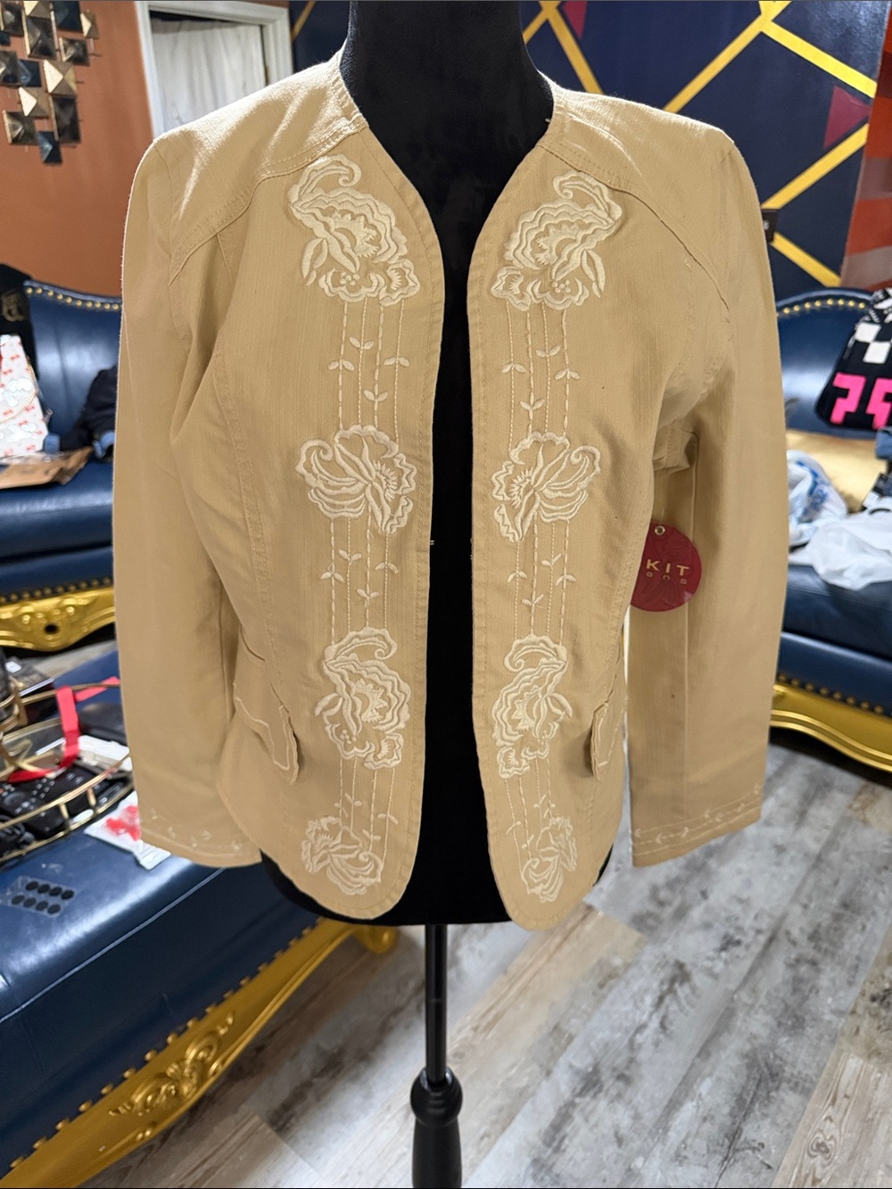 Kikit Boho Khaki Denim Embroidered Women's Jacket